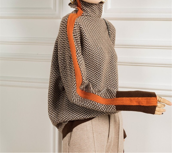 Eleanor Haringbone Luxe Turtleneck for Women