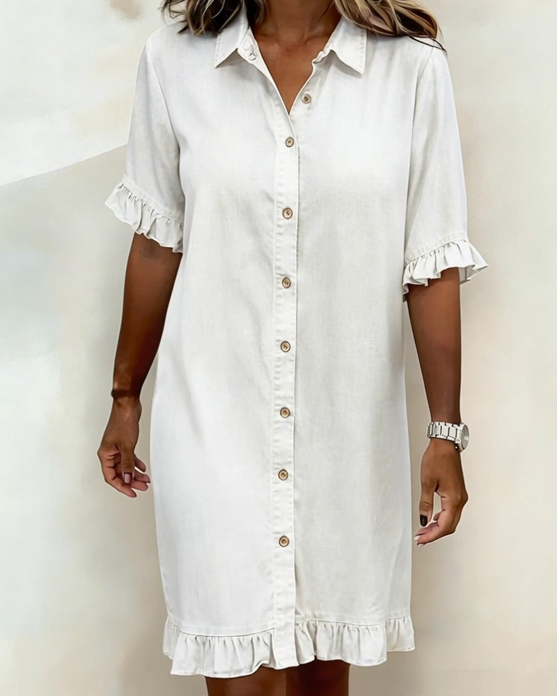 Billie | Shirt Dress with Ruffle Cuffs and Ruffle Hem
