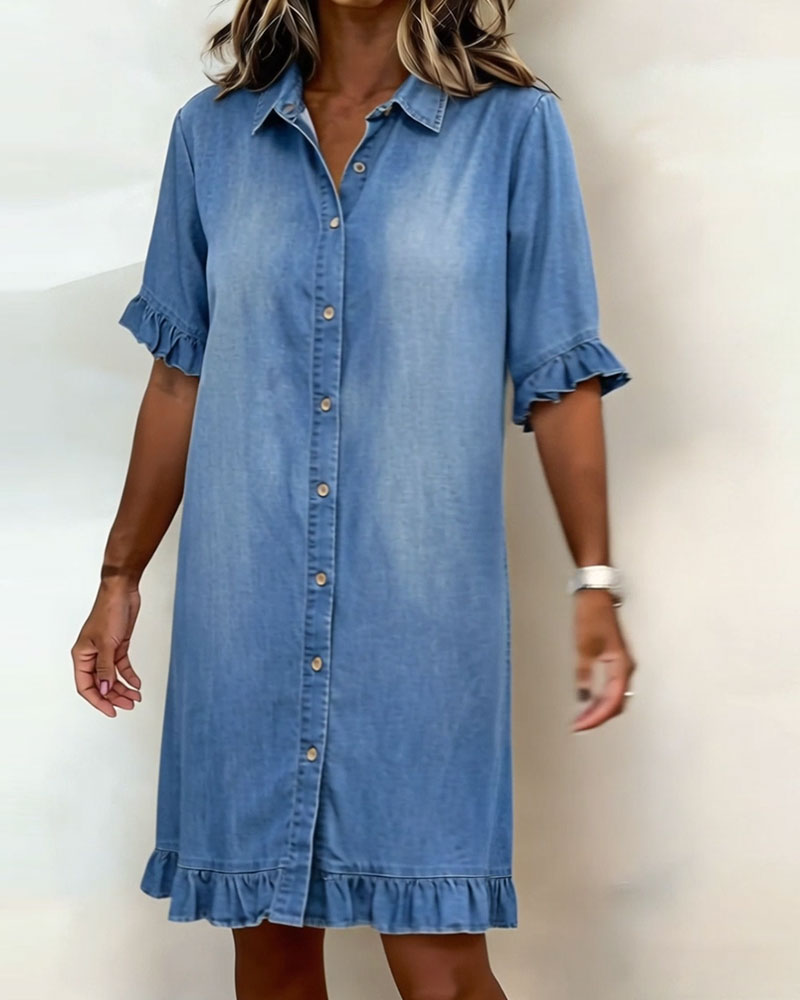 Billie | Shirt Dress with Ruffle Cuffs and Ruffle Hem