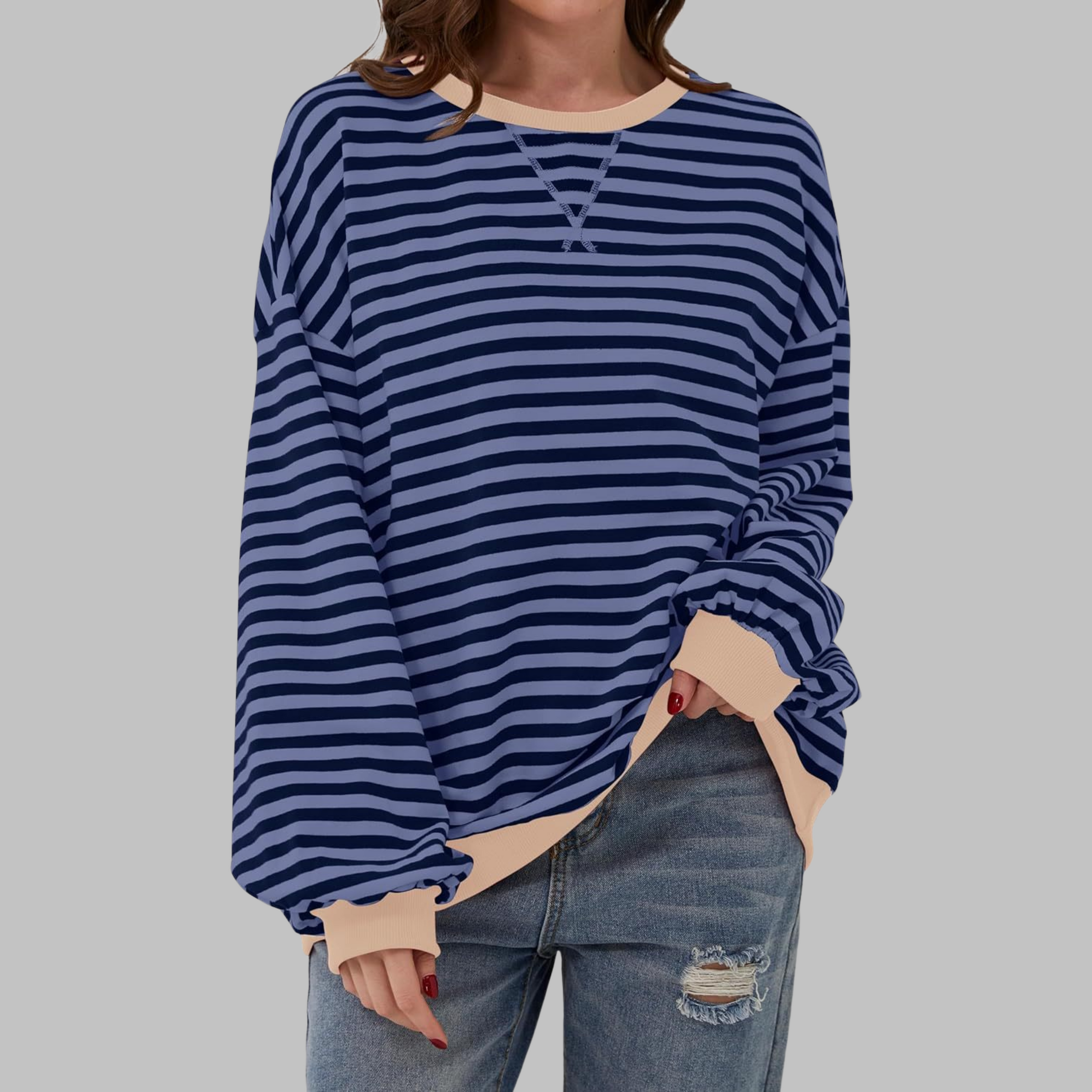 LUKA | Casual Long Sleeve Round Neck Striped Shirt