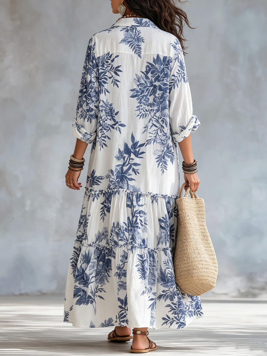 Dahlia | Bohemian Blue Floral Tiered Maxi Dress