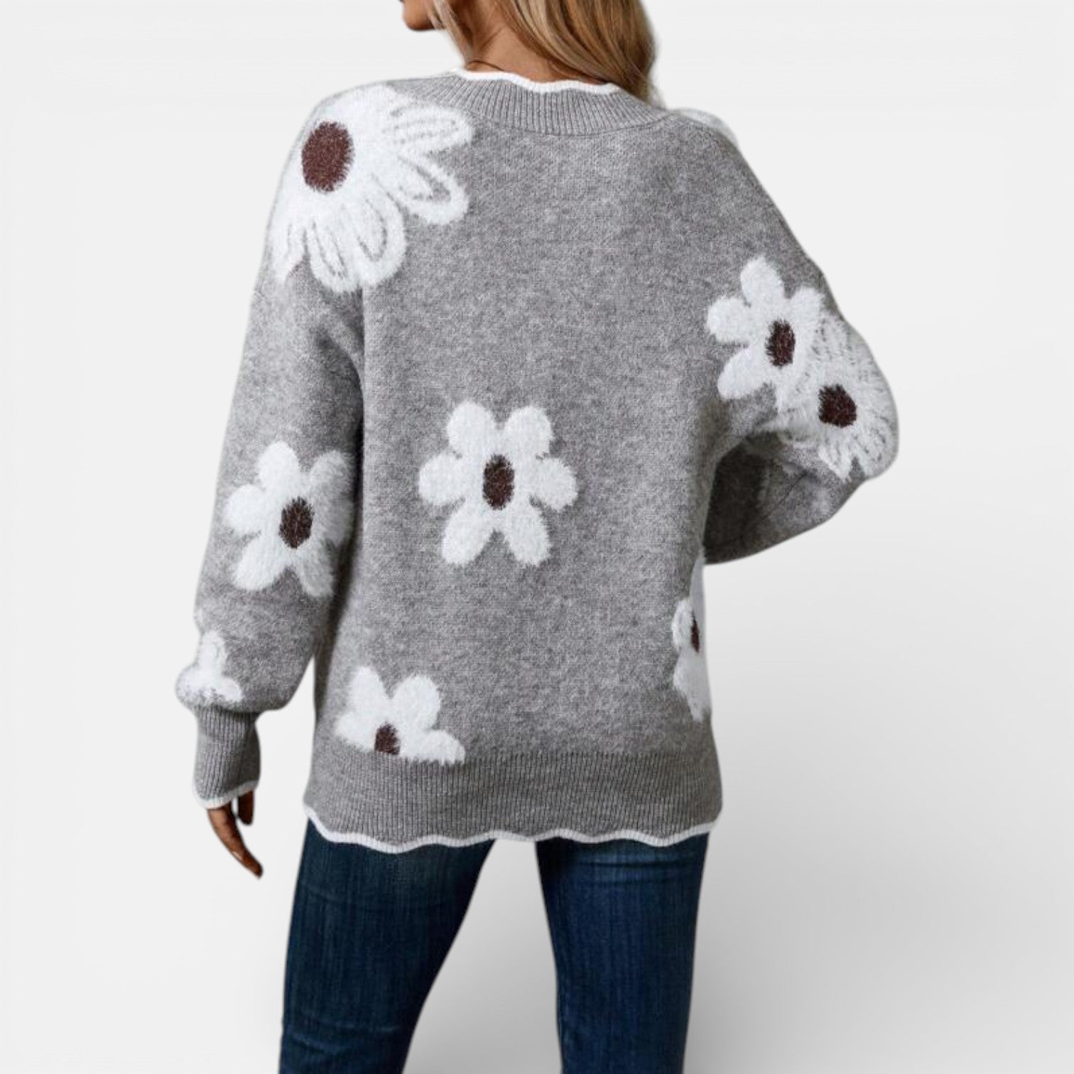 Thea| Elegant V-Neck Floral Jumper for Women