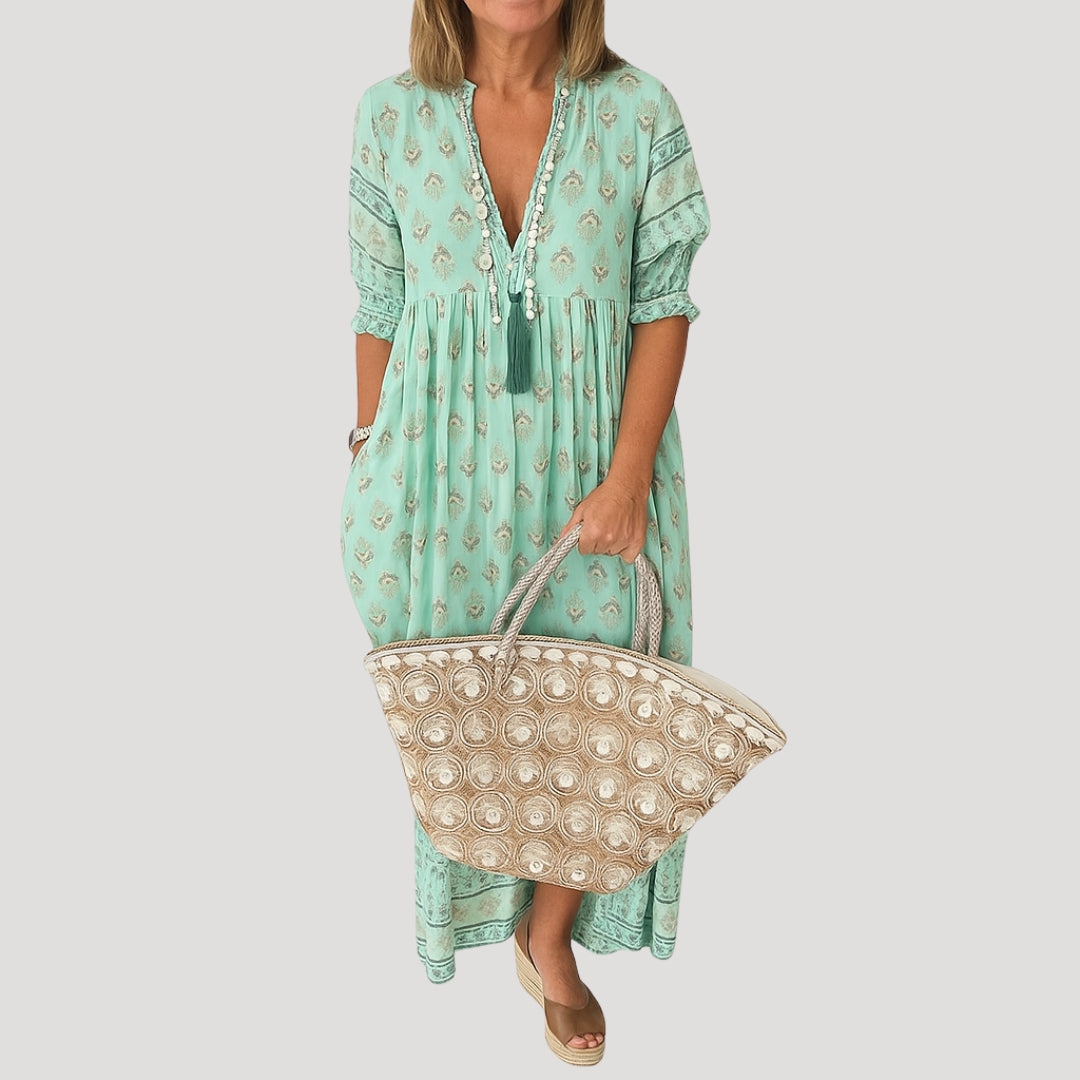 Women's summer midi dress –  beach style with pockets
