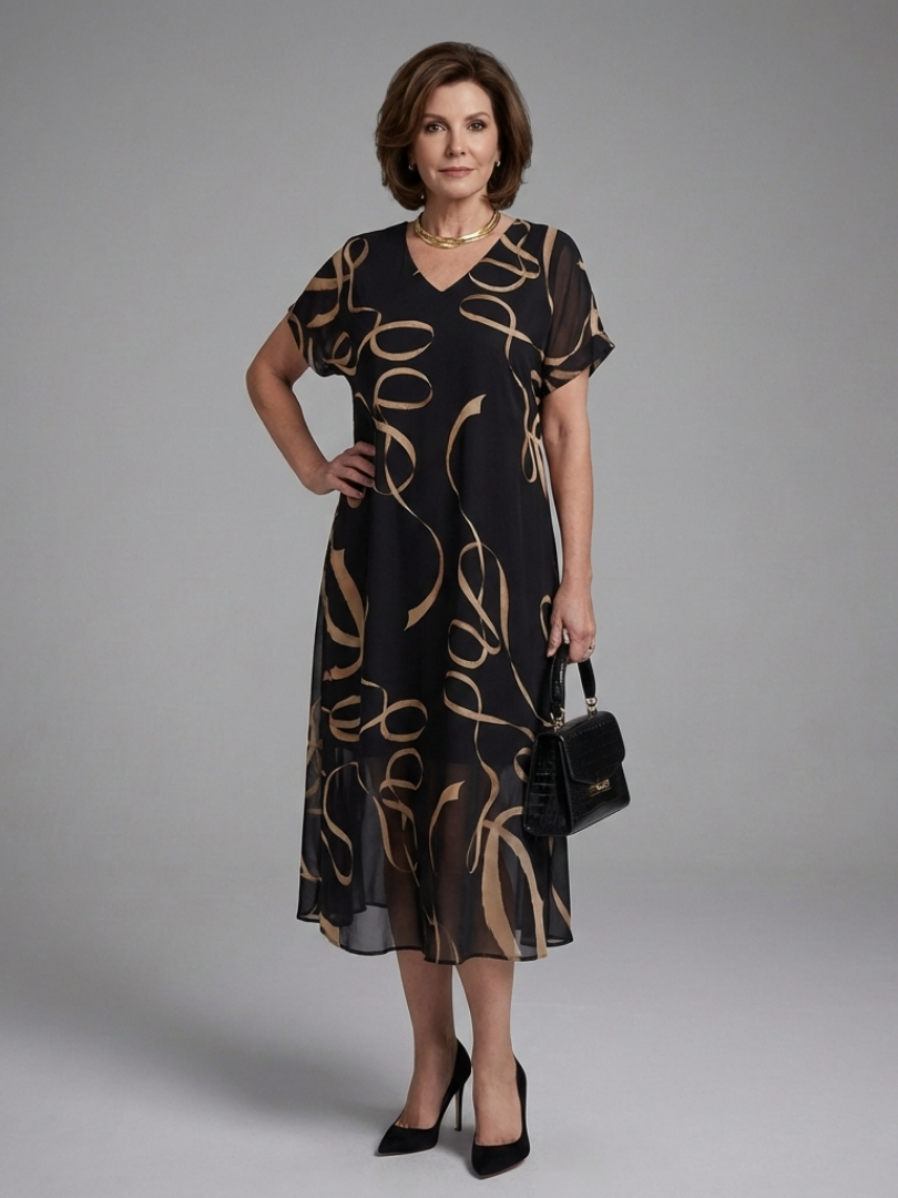 Adria | Abstract Midi Dress with Short Sleeves