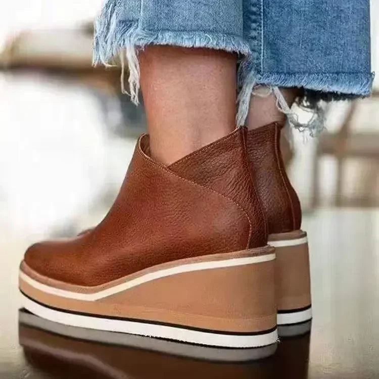 Women's Winter Leather Wedge Heel Ankle Boots