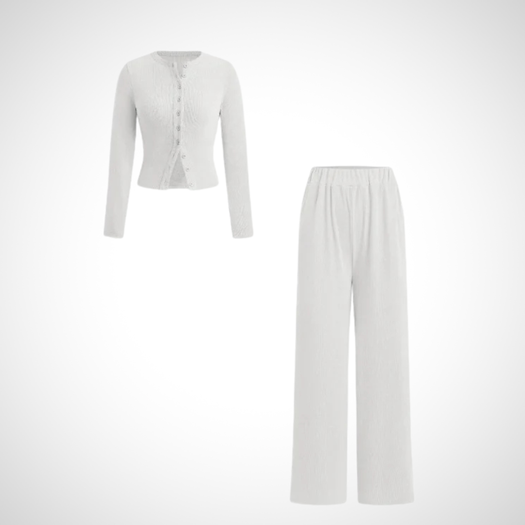 COLY | Comfy Button Front Long Sleeve Top and Pants Set