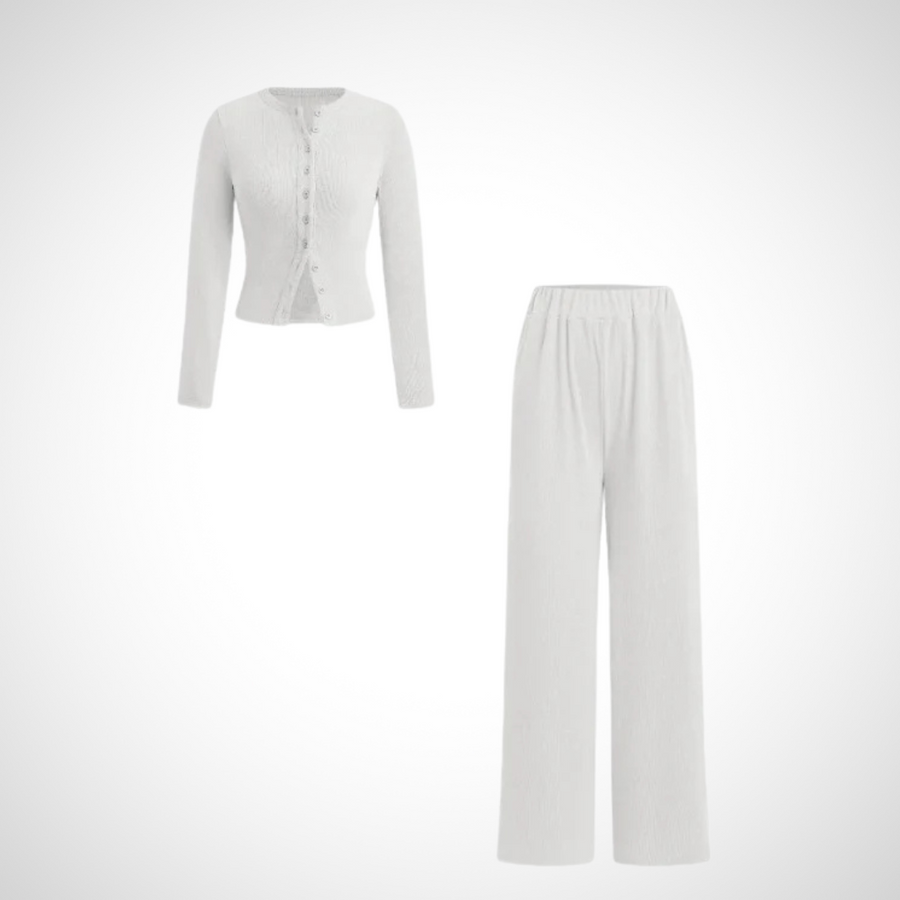 COLY | Comfy Button Front Long Sleeve Top and Pants Set