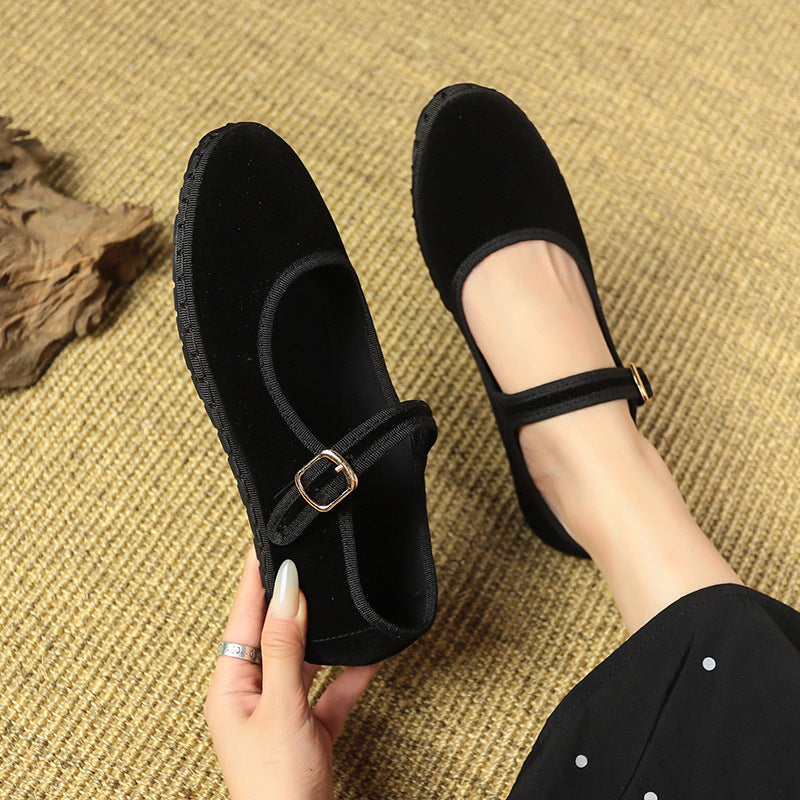 Velvet Mary Jane Flats