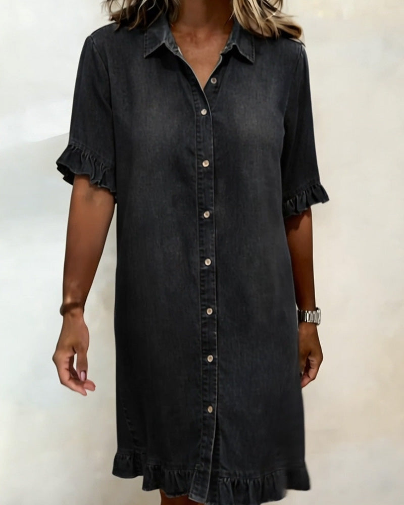 Billie | Shirt Dress with Ruffle Cuffs and Ruffle Hem