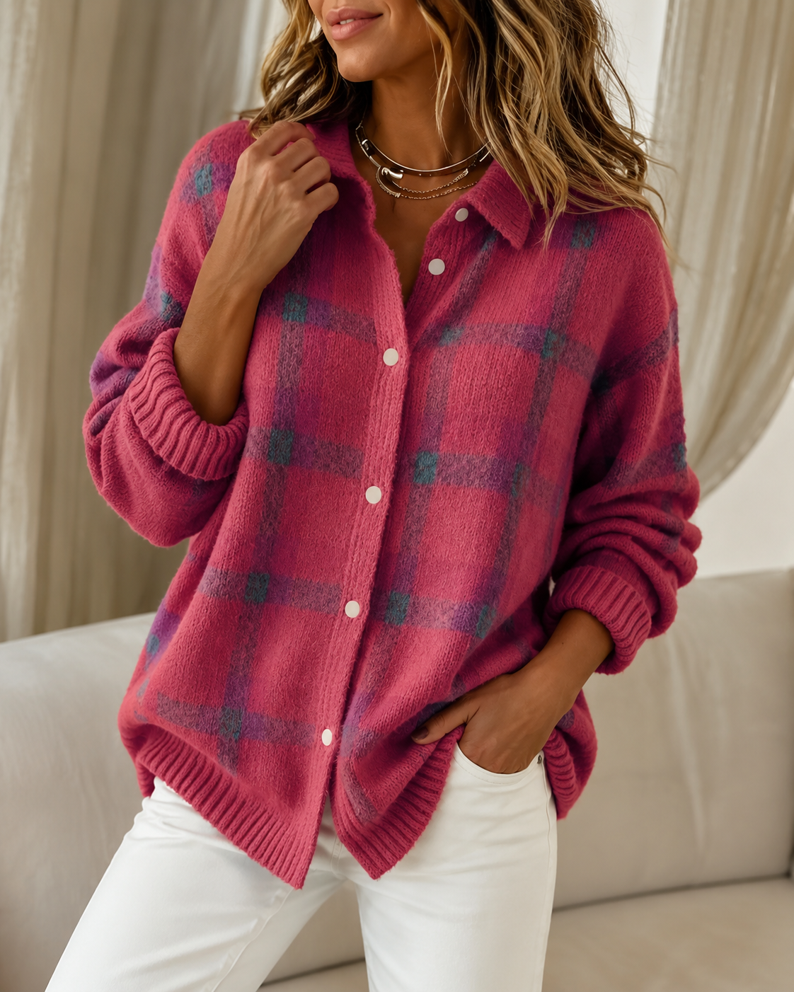 Tesa | Checked Knitted Cardigan