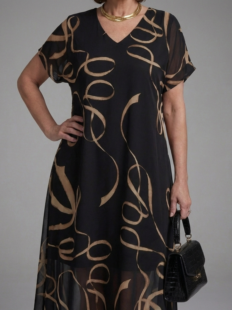 Adria | Abstract Midi Dress with Short Sleeves