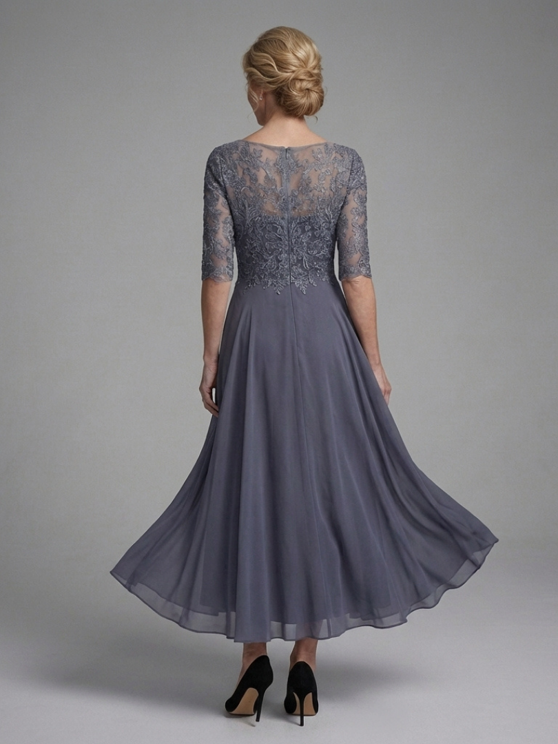 Olivina | Midi Dress with Lace Bodice and Sheer Sleeves