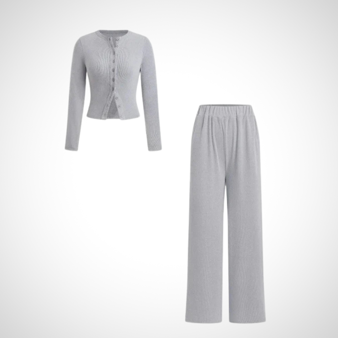 COLY | Comfy Button Front Long Sleeve Top and Pants Set