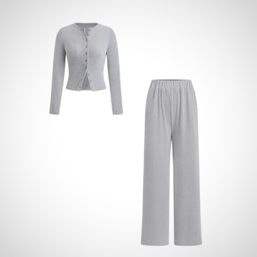 COLY | Comfy Button Front Long Sleeve Top and Pants Set
