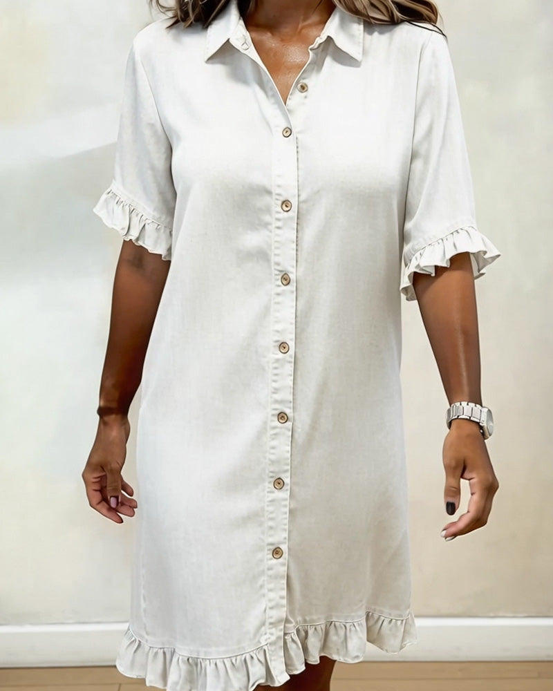 Billie | Shirt Dress with Ruffle Cuffs and Ruffle Hem