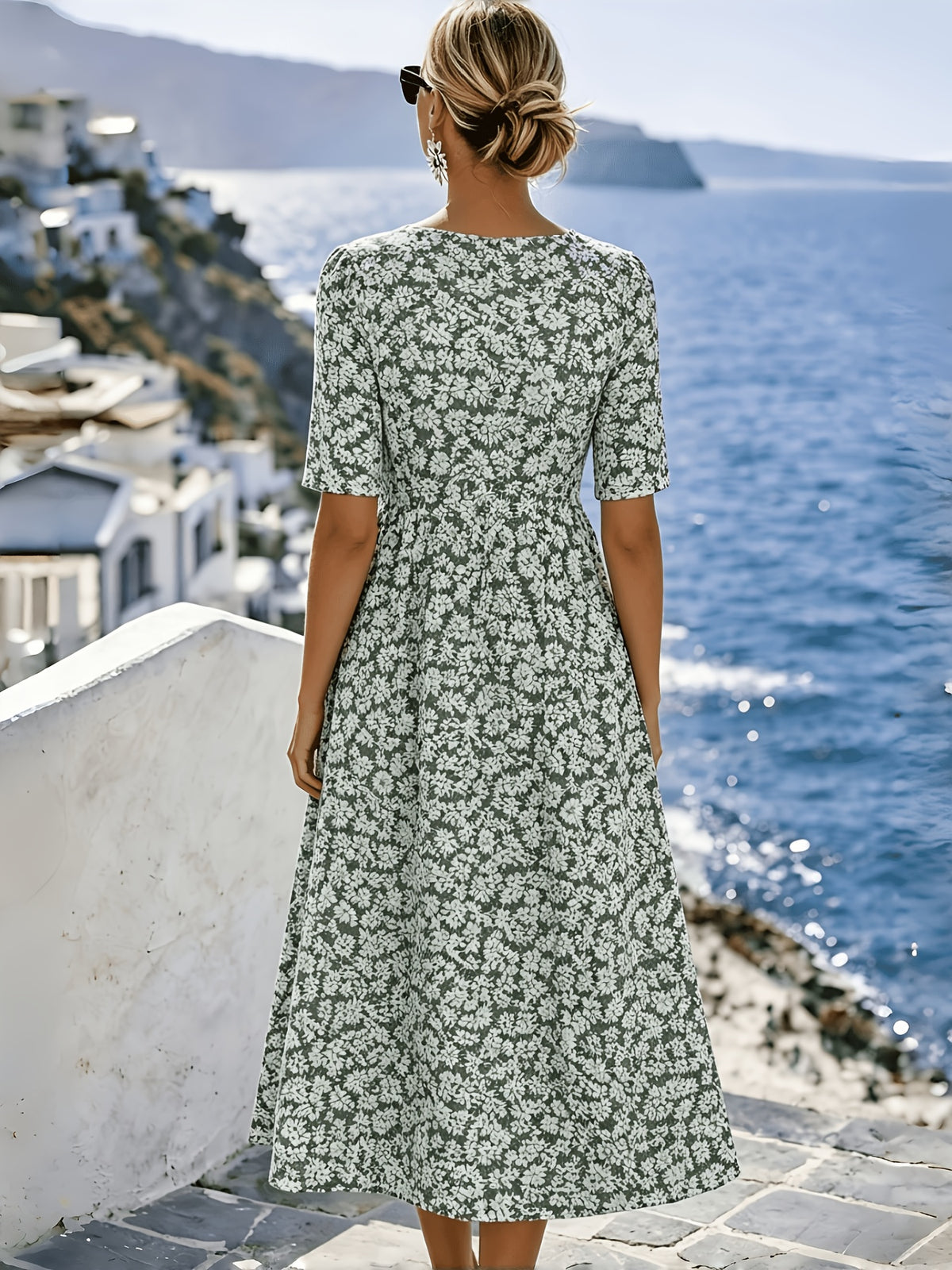 Hazel | Three quarter Sleeve Floral Dress