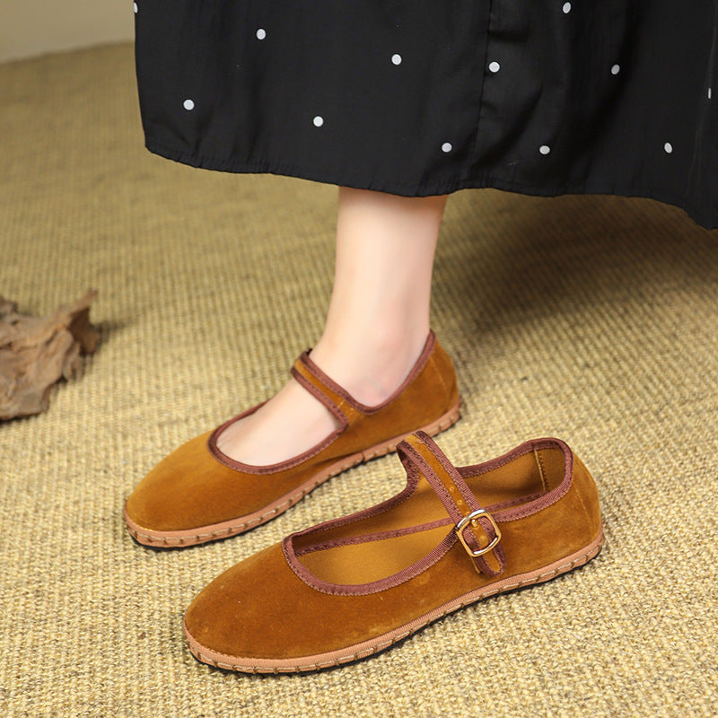 Velvet Mary Jane Flats