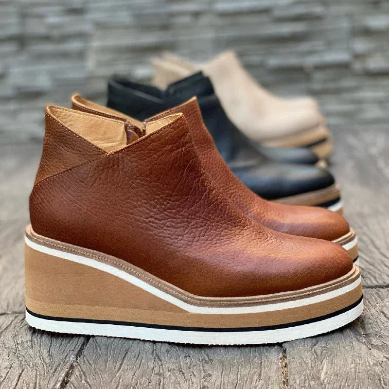 Women's Winter Leather Wedge Heel Ankle Boots