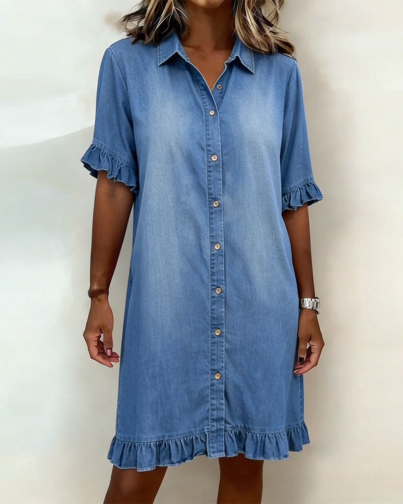 Billie | Shirt Dress with Ruffle Cuffs and Ruffle Hem