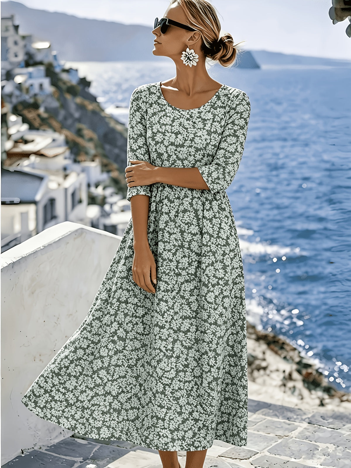 Hazel | Three quarter Sleeve Floral Dress
