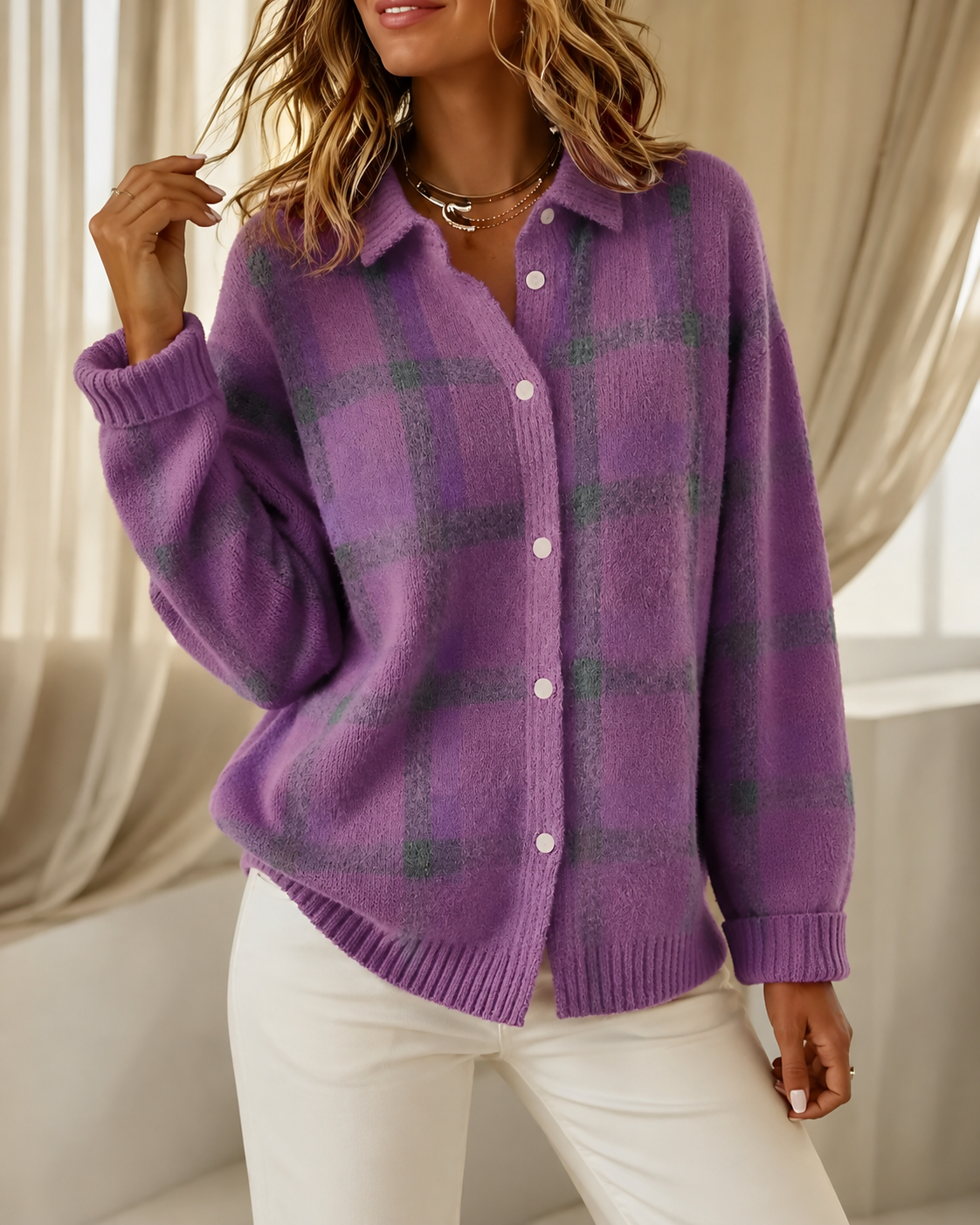 Tesa | Checked Knitted Cardigan