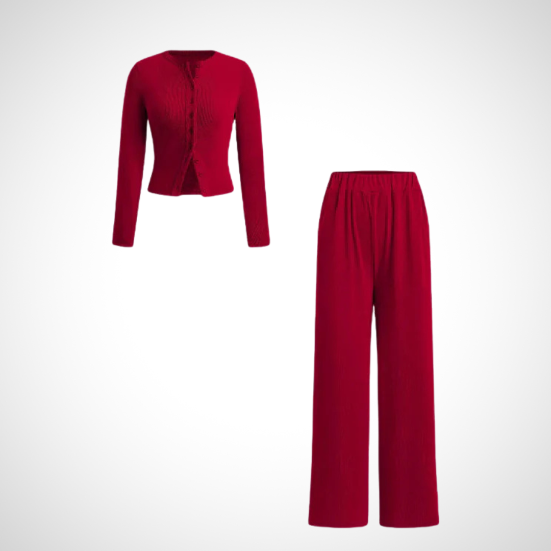 COLY | Comfy Button Front Long Sleeve Top and Pants Set