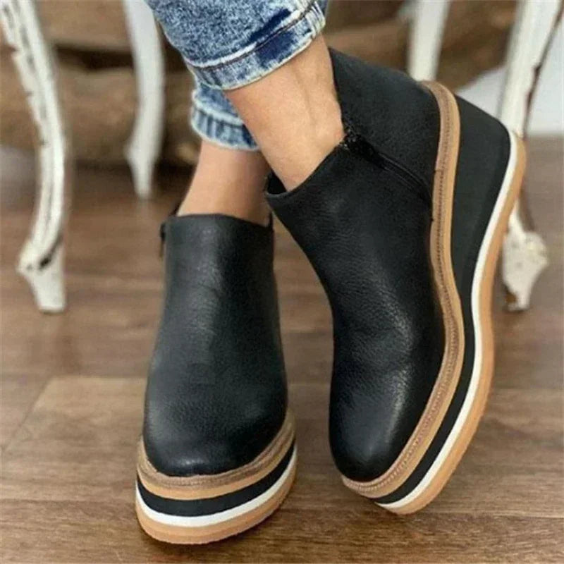 Women's Winter Leather Wedge Heel Ankle Boots