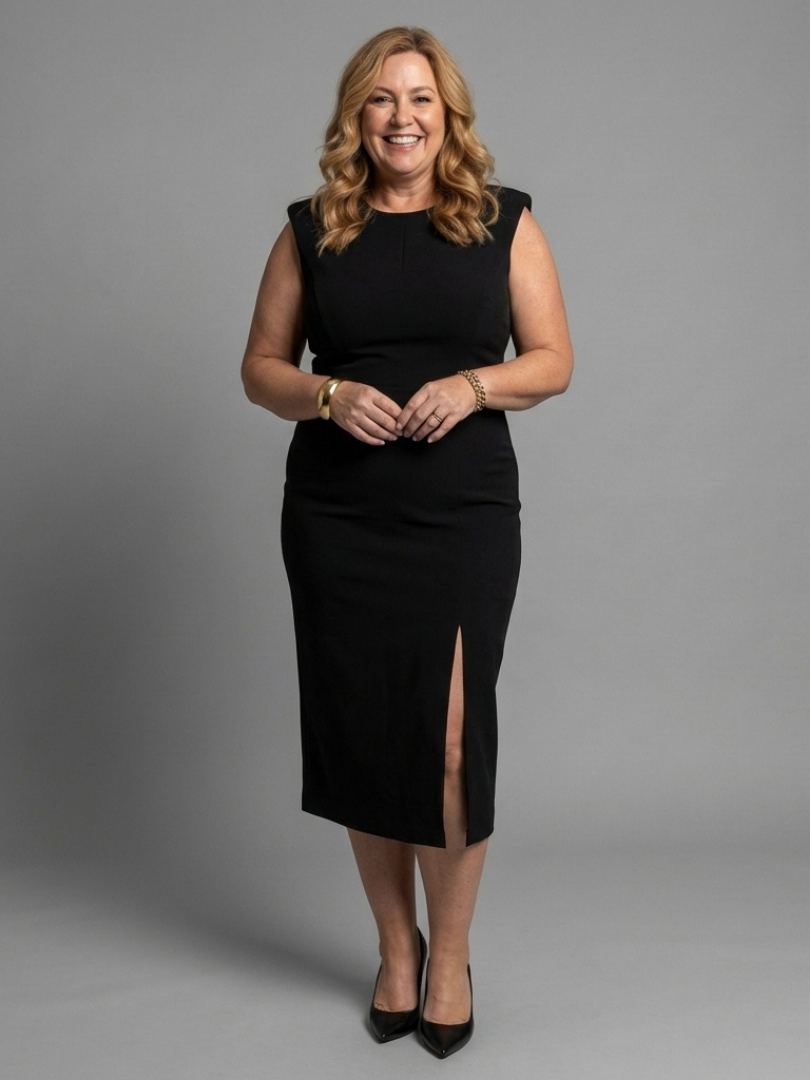 Tesalia | Structured Midi Dress with Sleeveless Front Opening