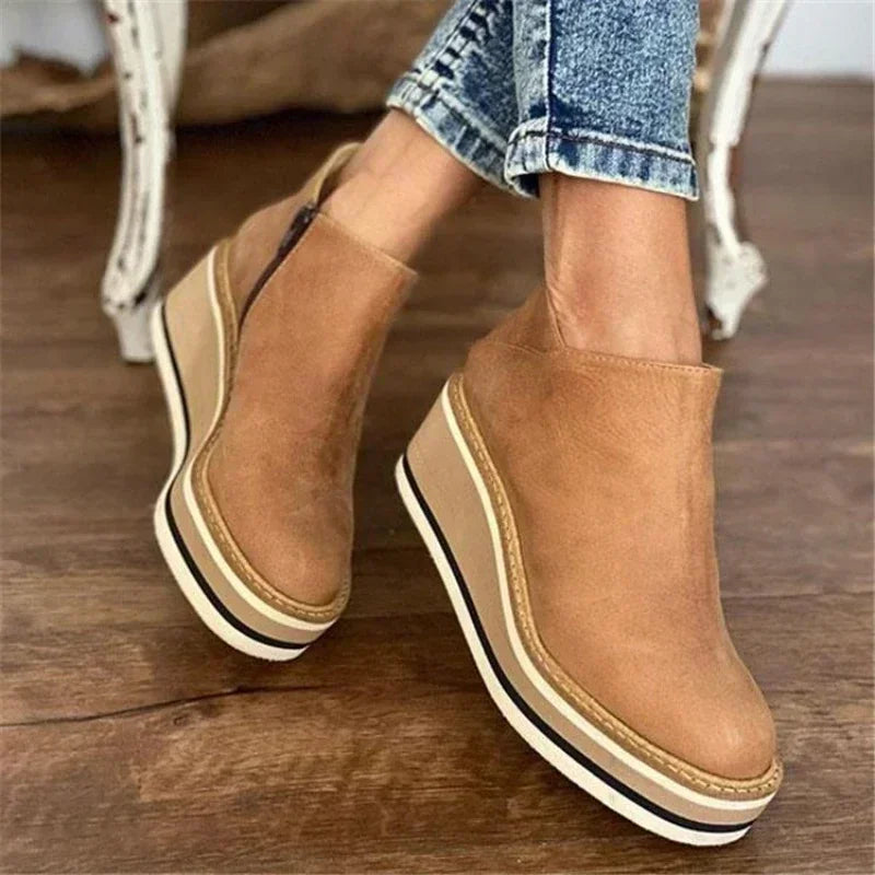 Women's Winter Leather Wedge Heel Ankle Boots