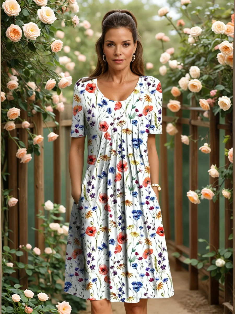 Willow | Floral Midi Dress with Empire Waist and Side Pockets