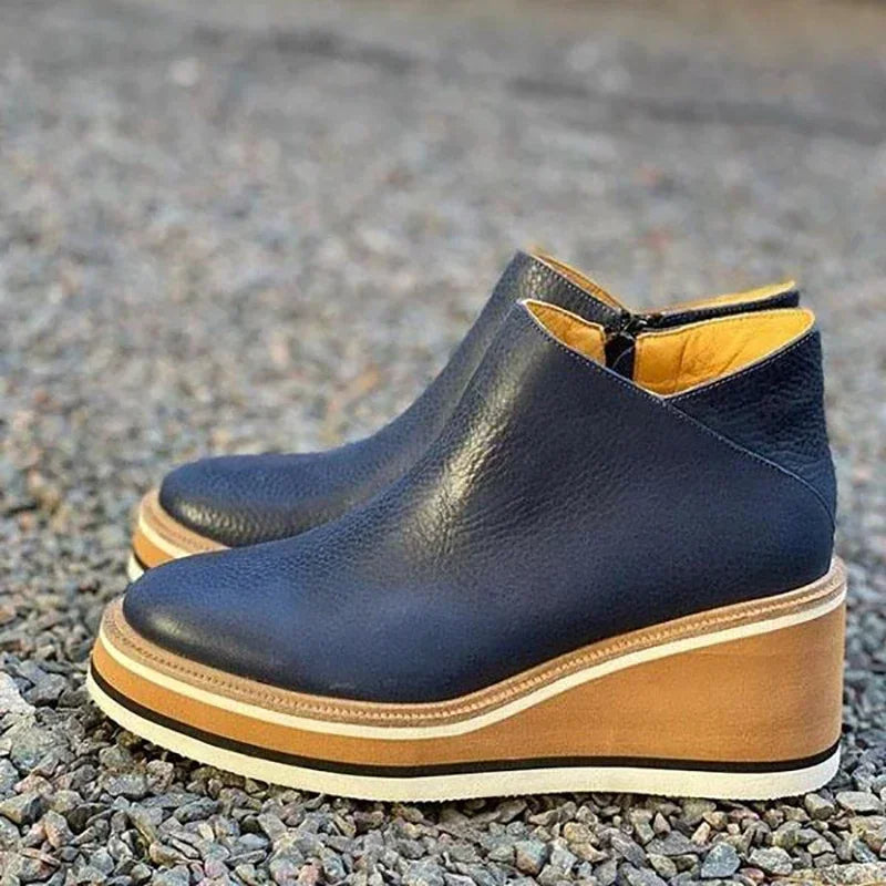 Women's Winter Leather Wedge Heel Ankle Boots