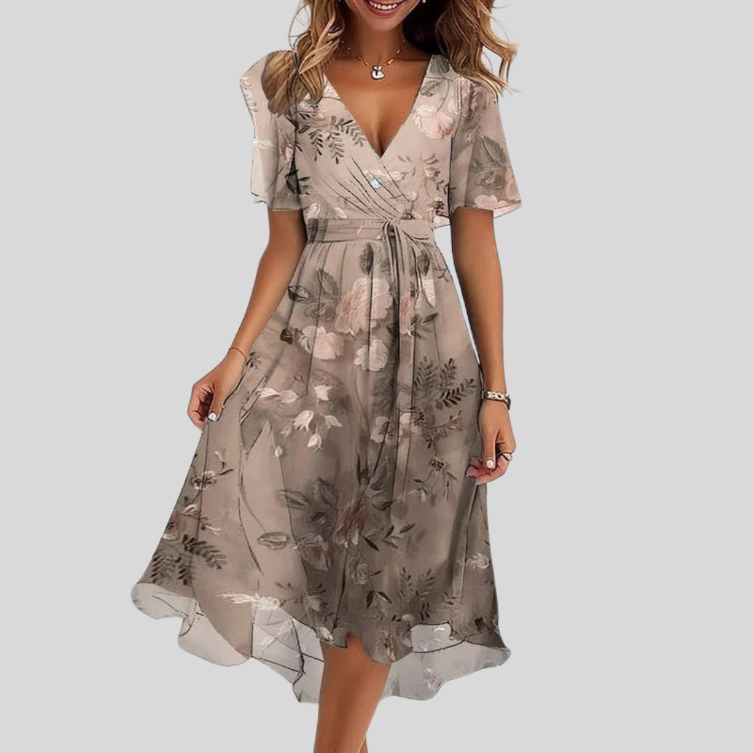 Jade | Floral Midi Dress with V-Neck and Flutter Sleeves