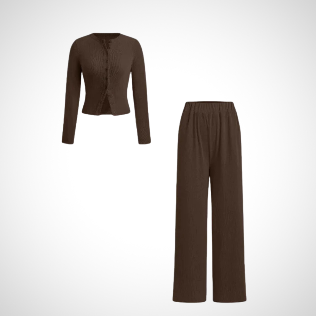 COLY | Comfy Button Front Long Sleeve Top and Pants Set