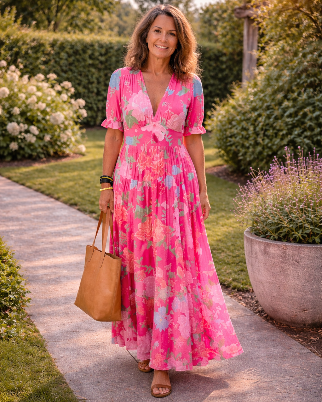 Ione | V-neck floral midi dress
