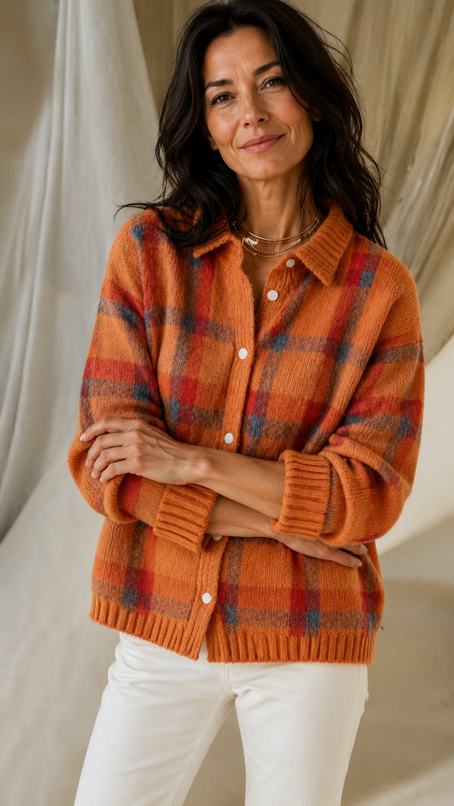 Anna Checked Knit Cardigan Ladies Autumn