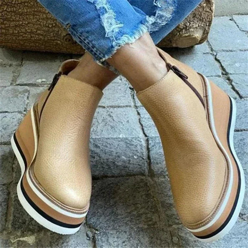 Women's Winter Leather Wedge Heel Ankle Boots