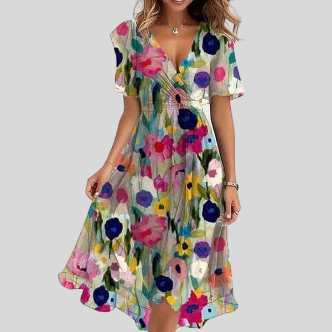 Jade | Floral Midi Dress with V-Neck and Flutter Sleeves