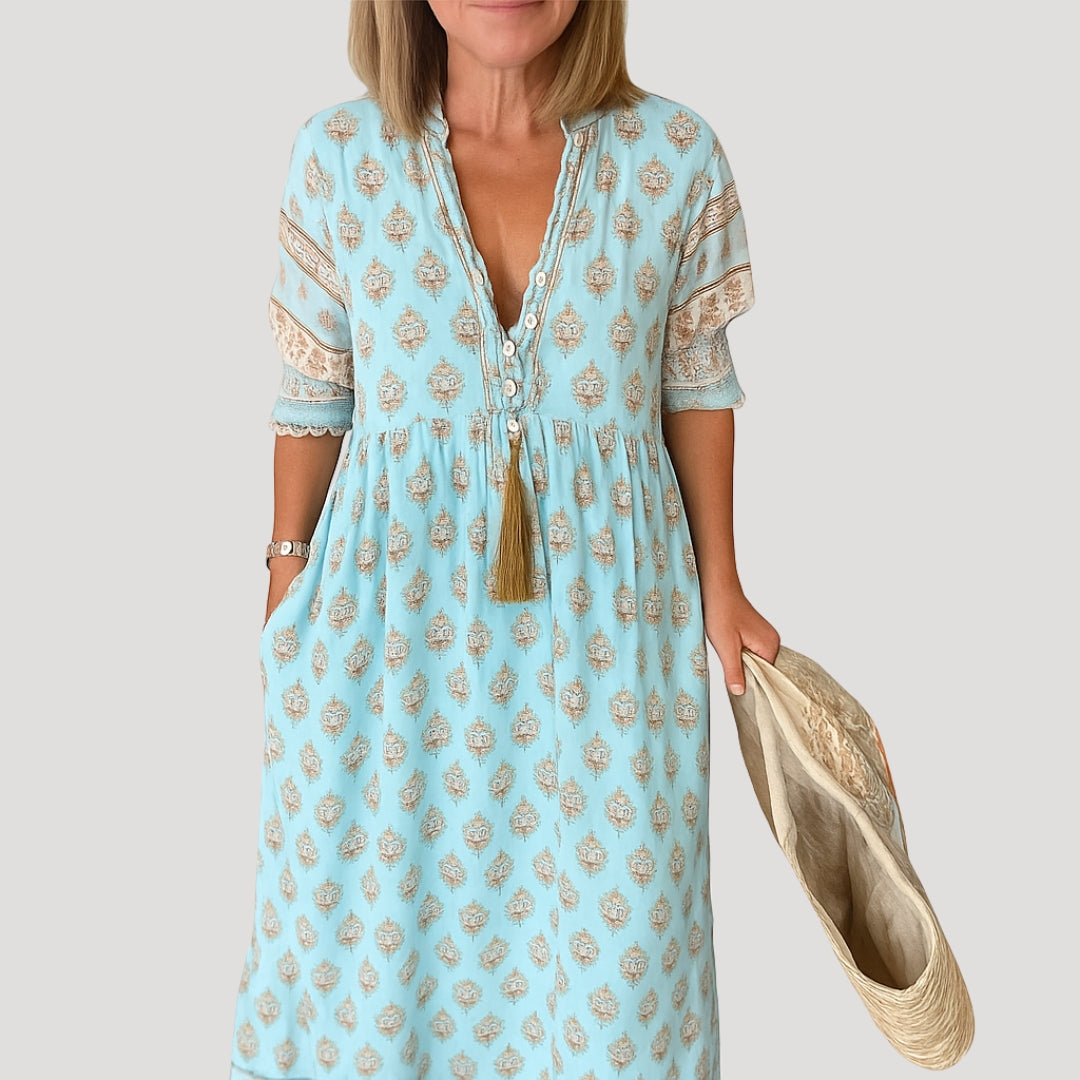 Women's summer midi dress –  beach style with pockets