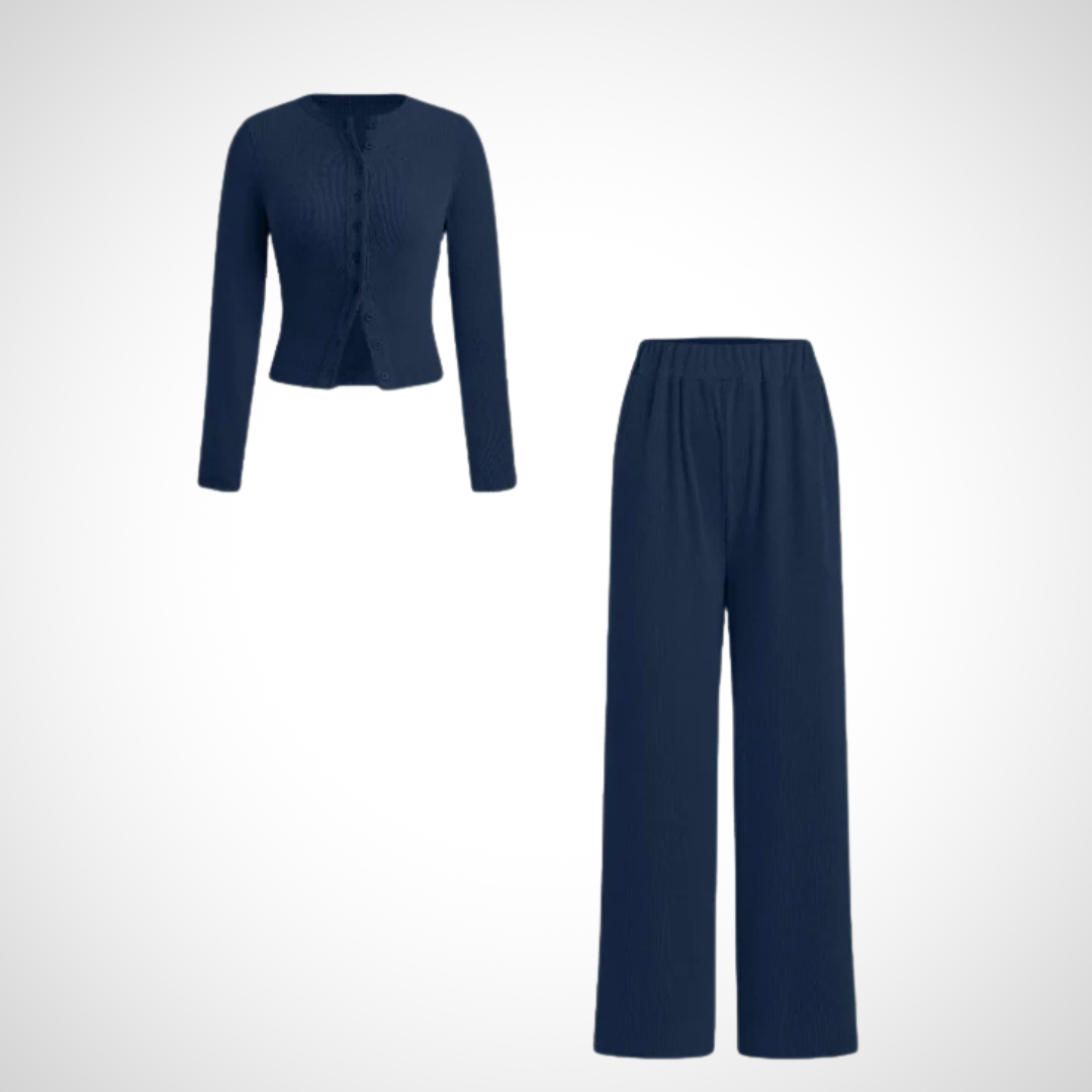 COLY | Comfy Button Front Long Sleeve Top and Pants Set