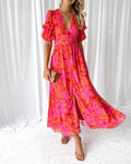 Riley | Floral Maxi Dress with Deep V-Neck and Flutter Sleeves