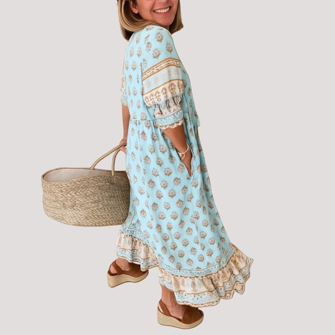 Women's summer midi dress –  beach style with pockets