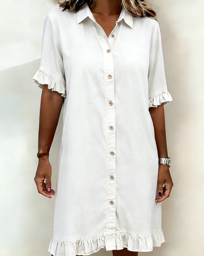 Billie | Shirt Dress with Ruffle Cuffs and Ruffle Hem