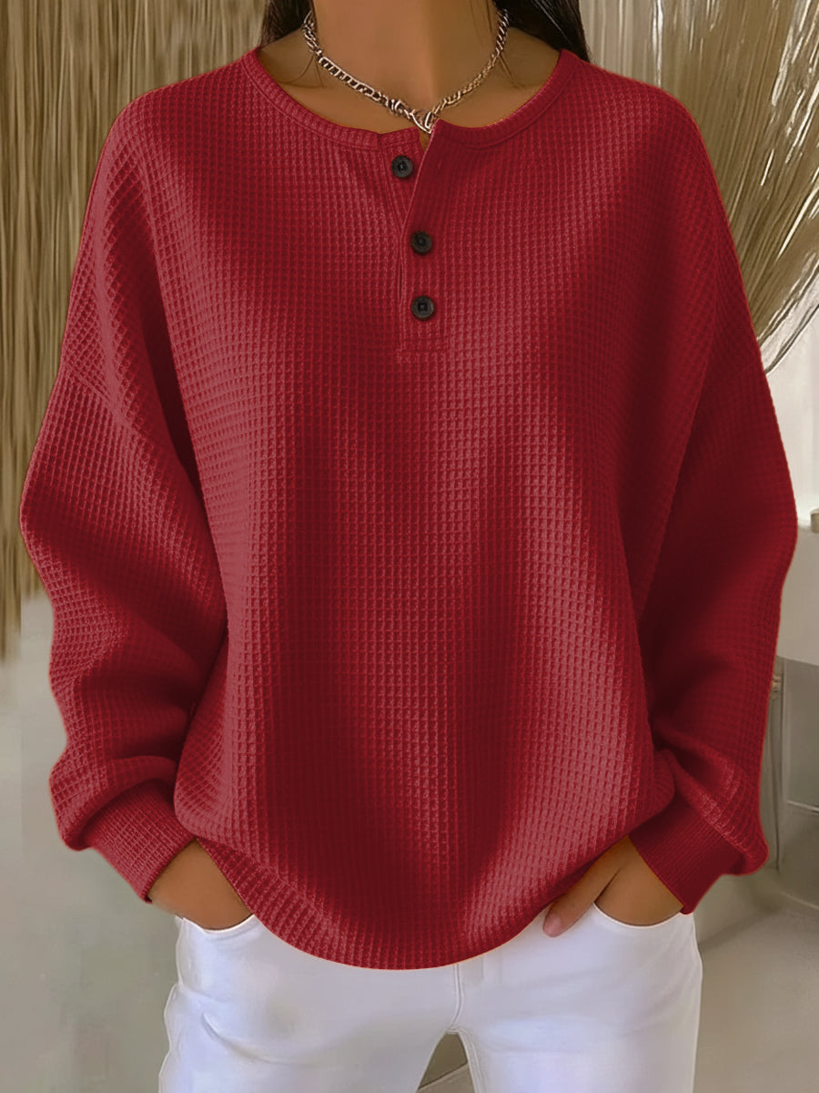 Mirabel | Cozy Waffle Henley Sweatshirt