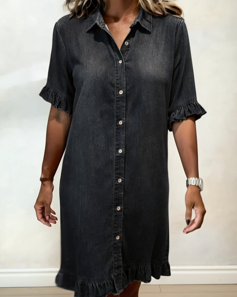 Billie | Shirt Dress with Ruffle Cuffs and Ruffle Hem