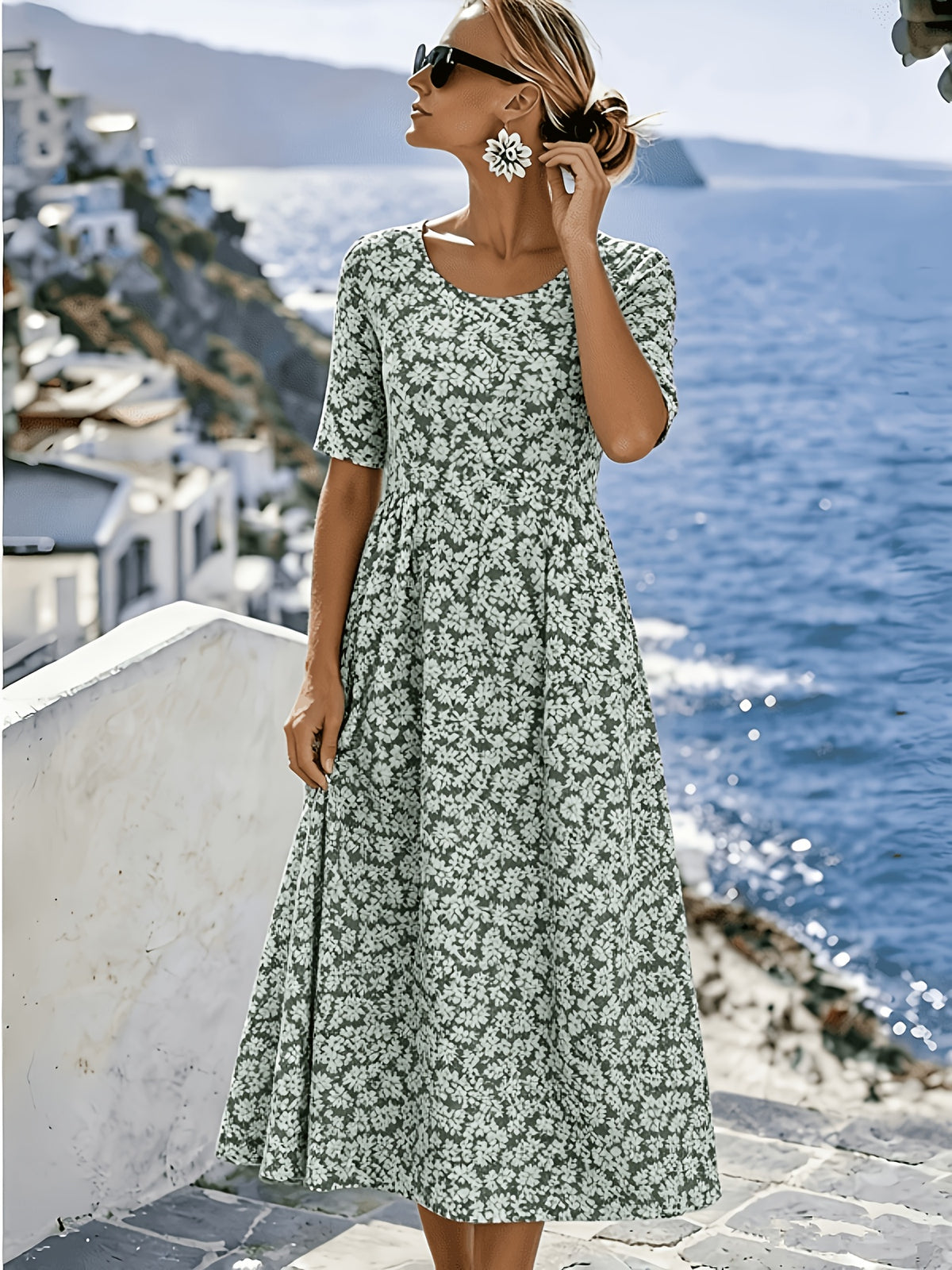Hazel | Three quarter Sleeve Floral Dress
