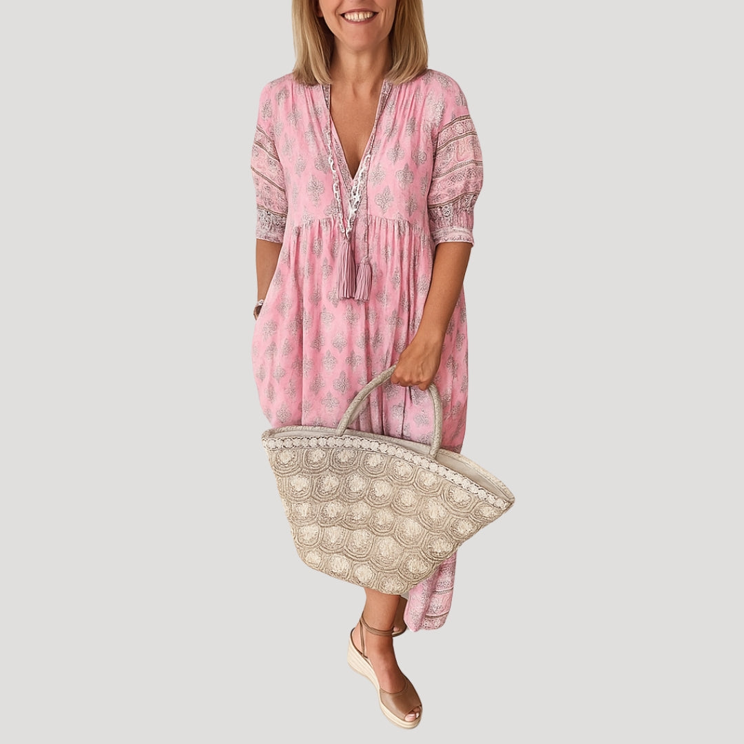 Women's summer midi dress –  beach style with pockets