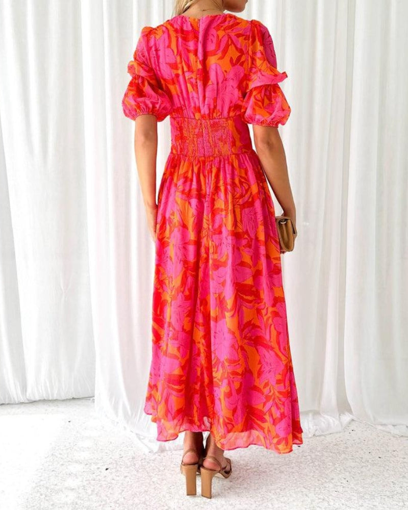 Riley | Floral Maxi Dress with Deep V-Neck and Flutter Sleeves