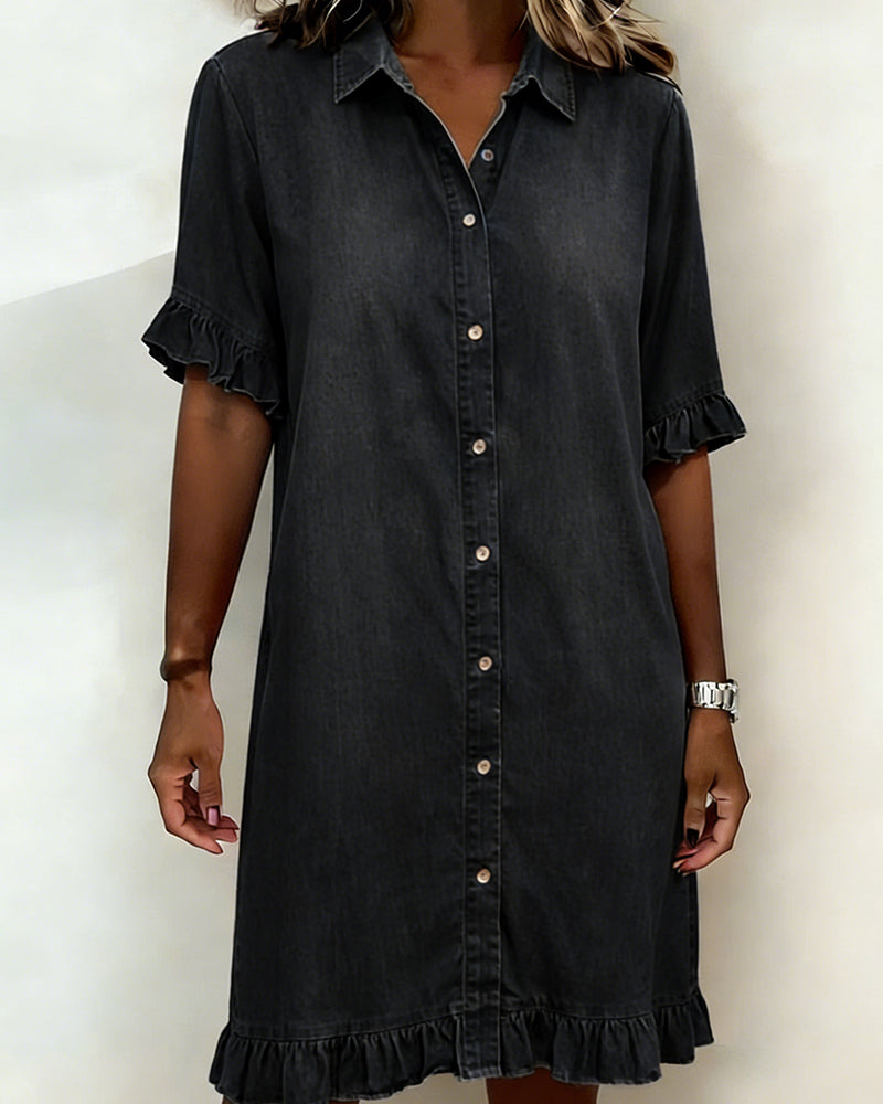 Billie | Shirt Dress with Ruffle Cuffs and Ruffle Hem
