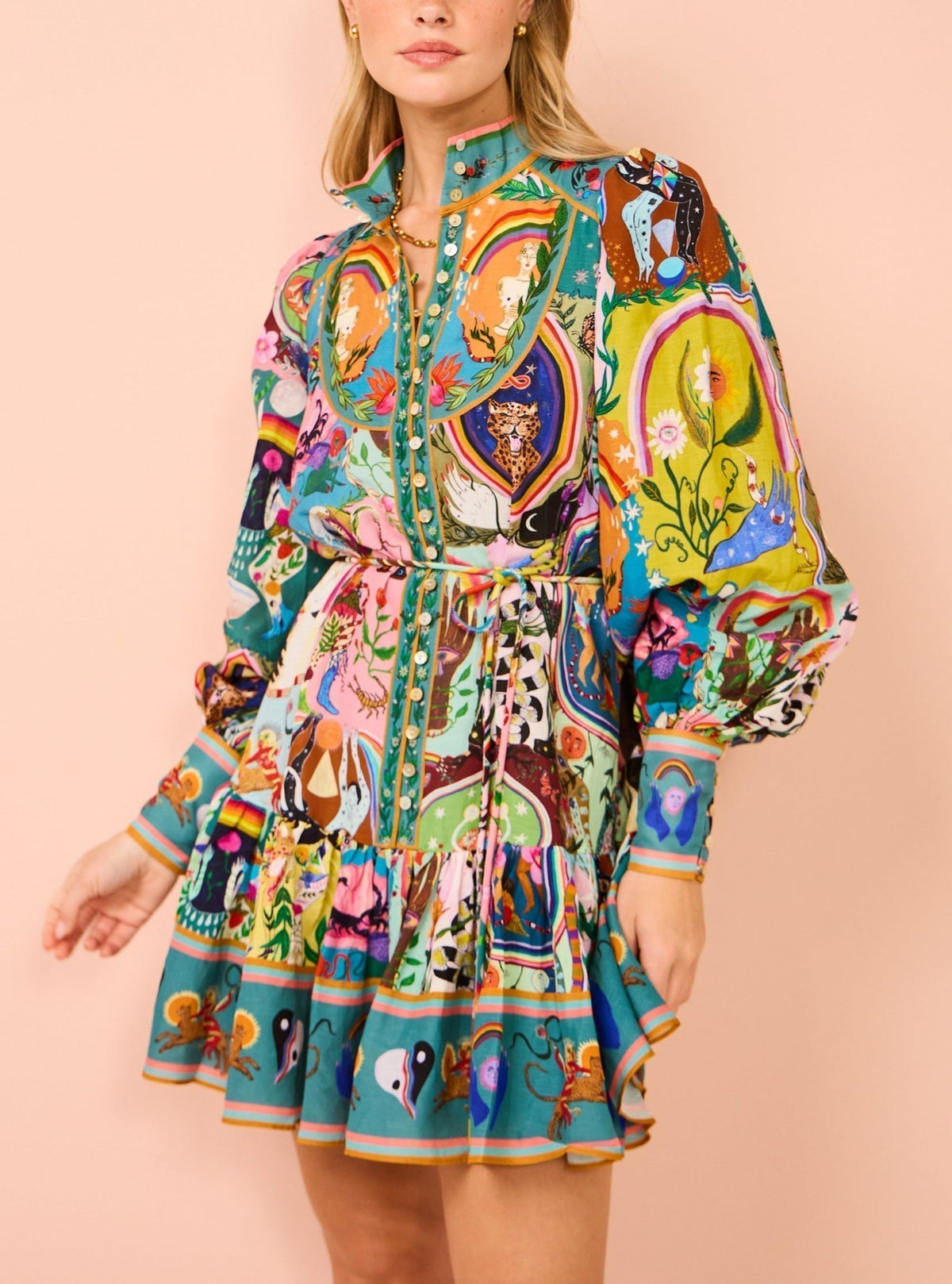 Casual Mini Dress with Graffiti Print Evergreen