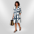 AURORA | Midi Hemdress with Flattering Cut and Modern Geometric Print